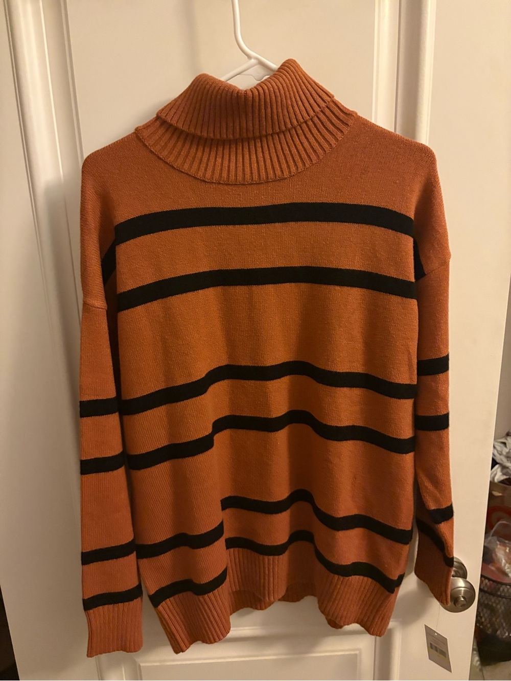 John Paul Richard Orange and Black Striped Sweater NWT
